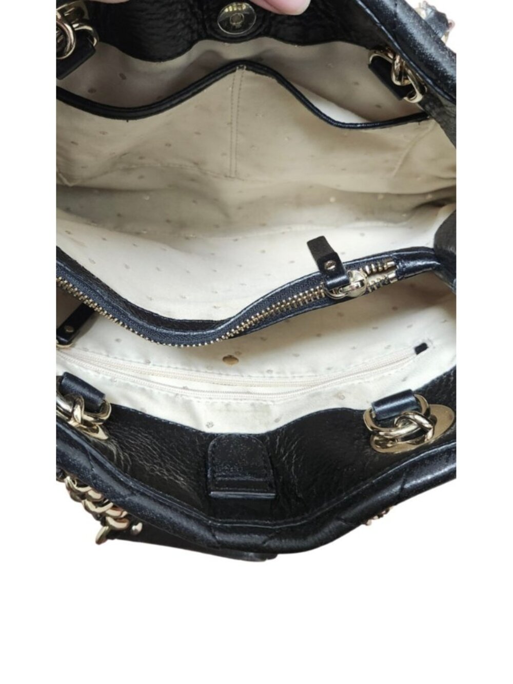 Kate Spade New York Black Quilted Leather Chain Shoulder Tote Bag Gold Tone - Picture 10 of 13